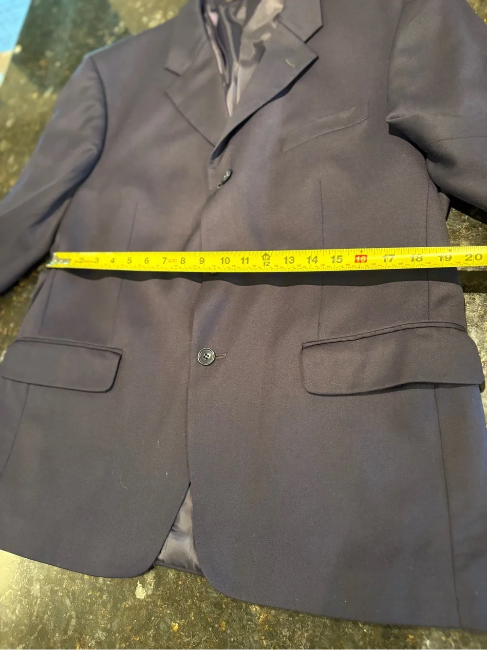 J Ferrar Mens 40R Navy Wool Blend Blazer Sport Coat 3 Button Classic Jacket